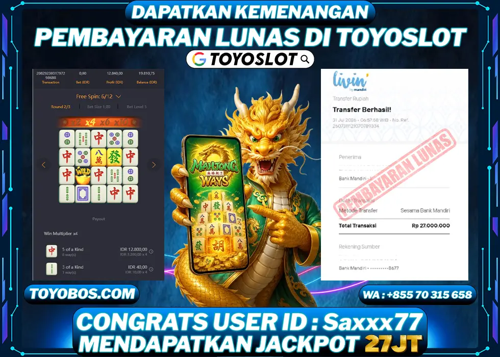 TOYOSLOT - BUKTI KEMENANGAN Mahjong Ways Rp27,000,000,- LUNAS